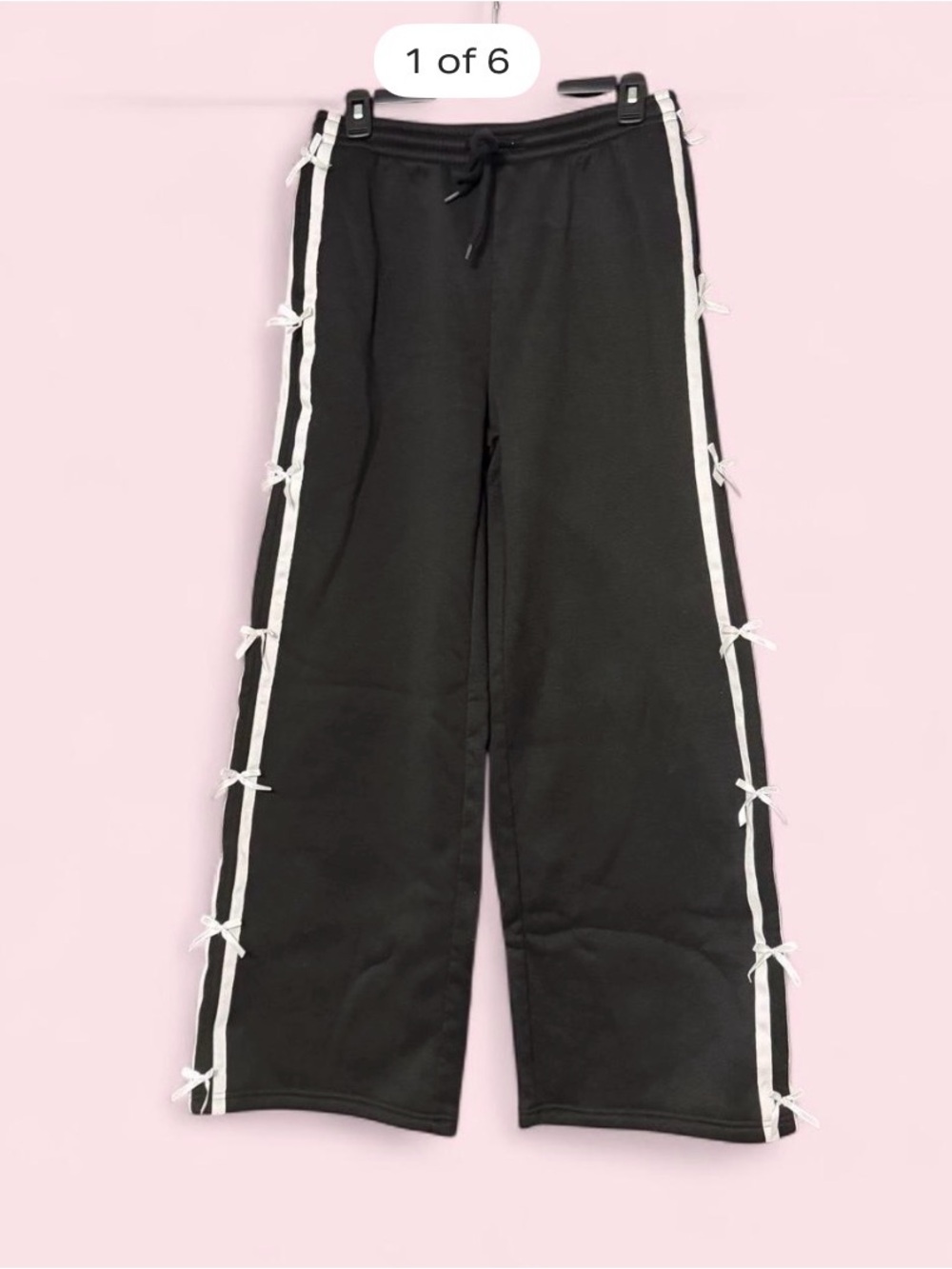 Black Wide Leg Sweatpants bows black medium White Side Stripes Bows new